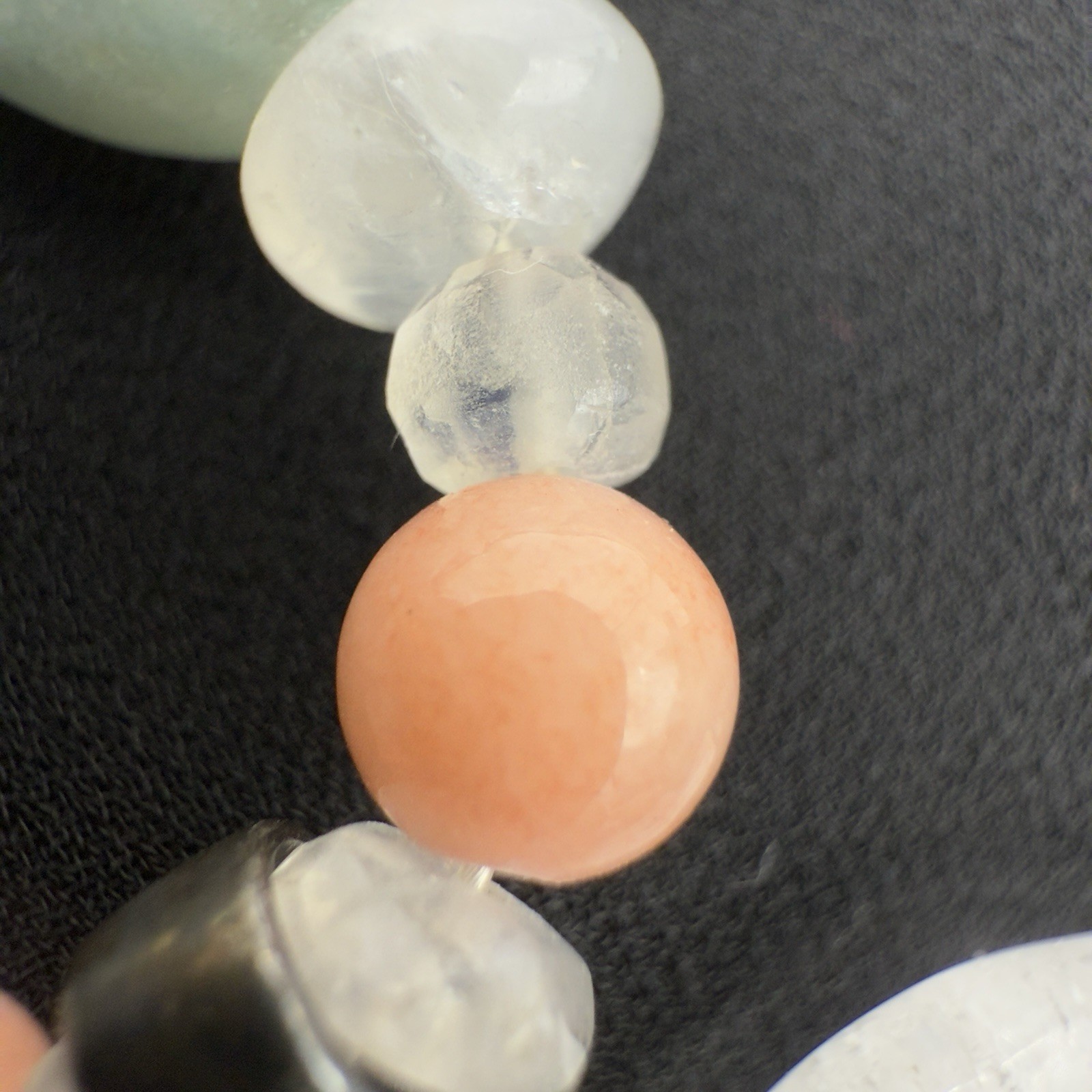 Vtg Sterling Carved Rock Crystal Necklace Angel Skin Coral Moonstone WOW