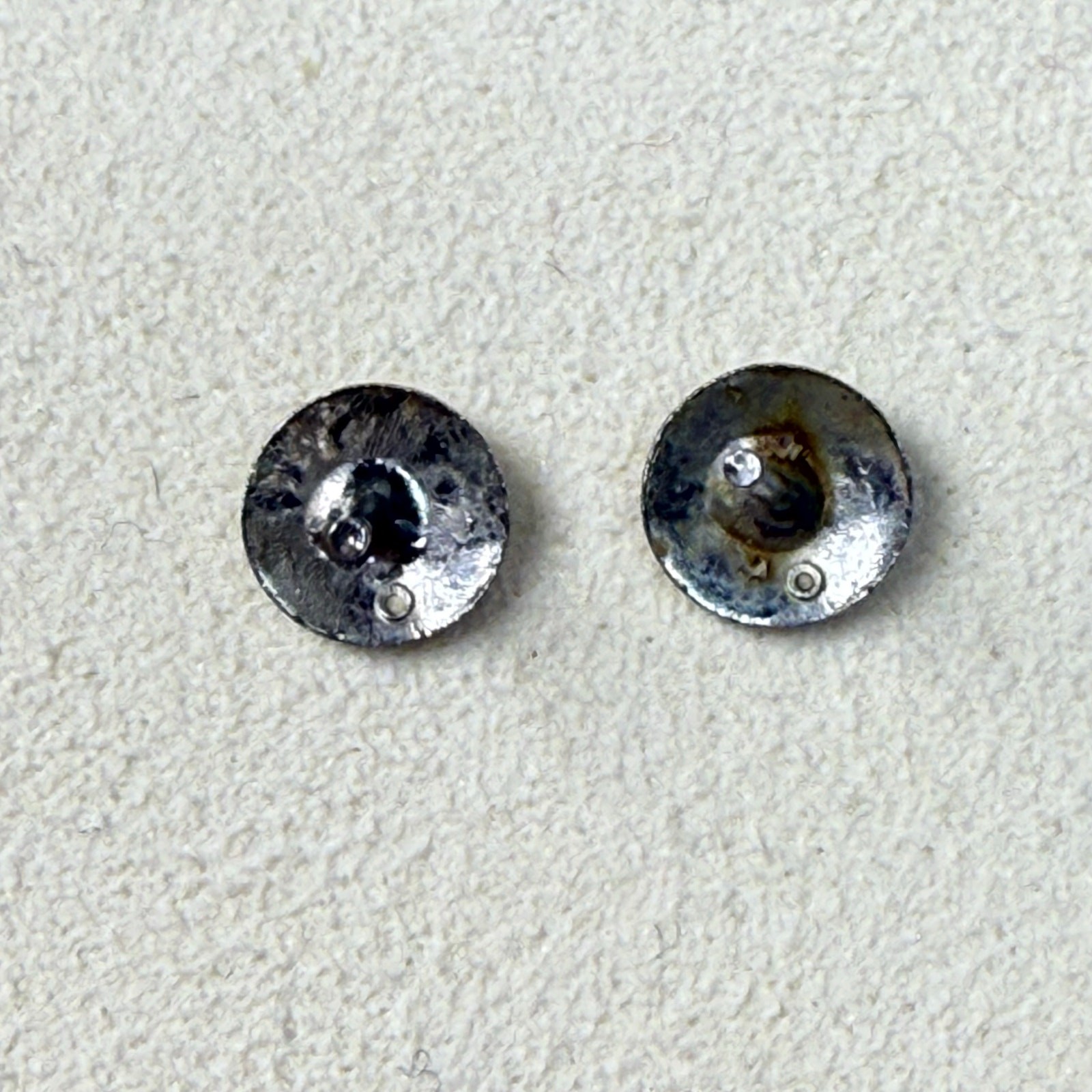Vintage 60s 70s Tiny Circle Four Leaf Clover Stud Post Earrings Silver Tone