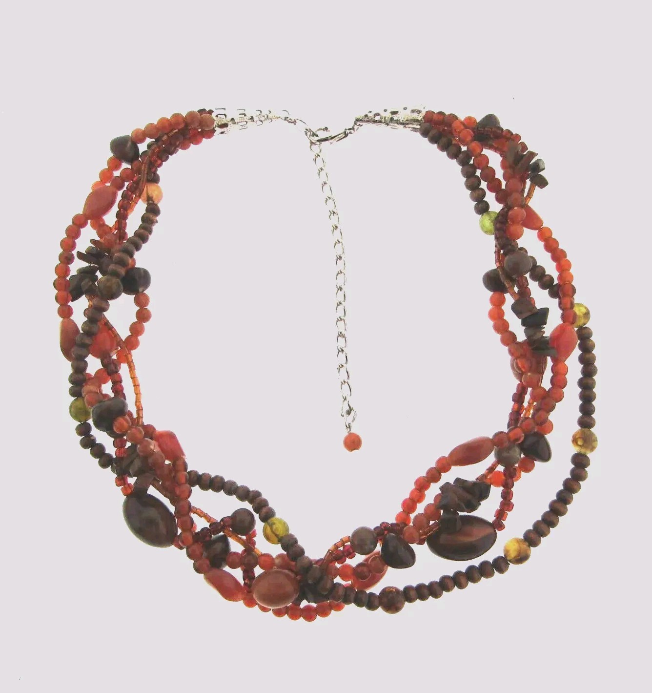 Vintage 5 Strand Lucite Beaded Necklace Wood and Tiger’s Eye