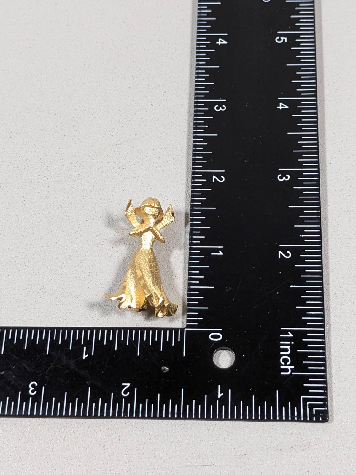 Vintage Praying Angel Pin Gold tone Matte Filigree Brooch Mid Century