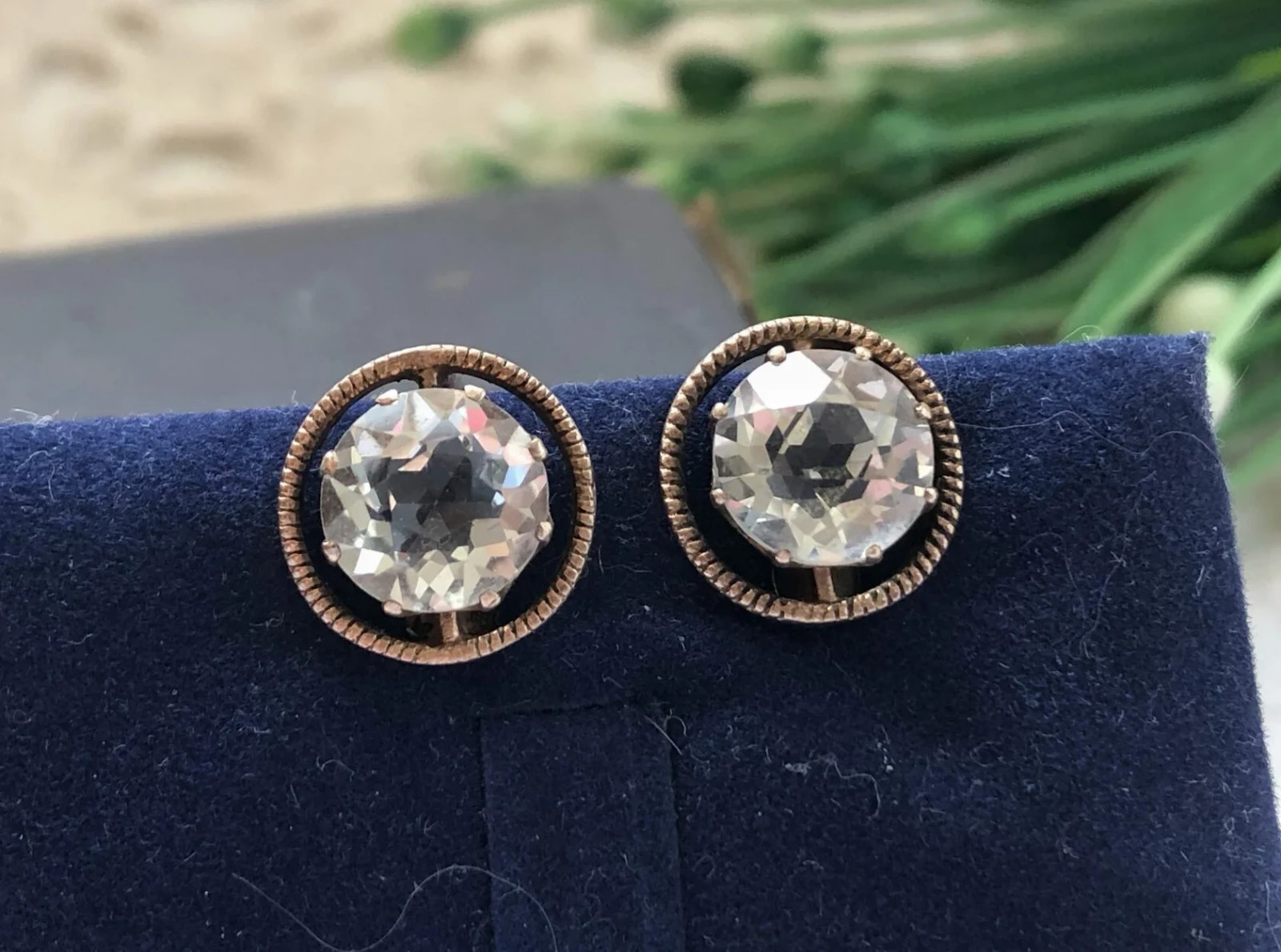 Unique Vintage Earrings Gilt Sterling Silver 875 Soviet Estate Rock Crystal USSR