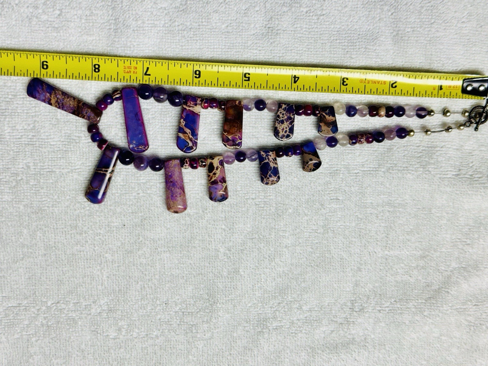Glass Purple Blue Stone Bead Fringe Bib Necklace n0179