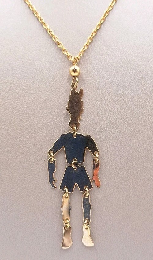 VTG Articulated “Pinocchio” Pendant Charm Goldtone Necklace Moveable Limbs *RARE