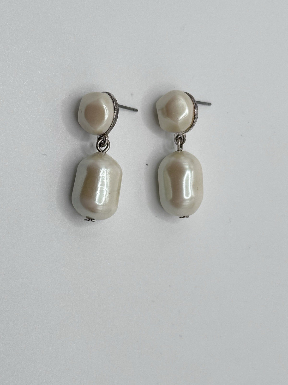 Vintage Carolee Earrings Baroque Pearls Faux Drop Dangle Silver 1”
