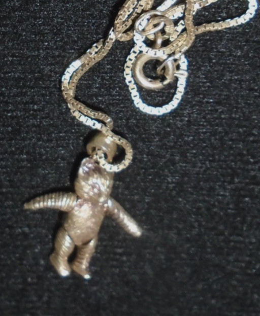 TEDDY BEAR STERLING SILVER NECKLACE ARTICULATED MOVEABLE LEGS ARMS VTG FREE SHIP