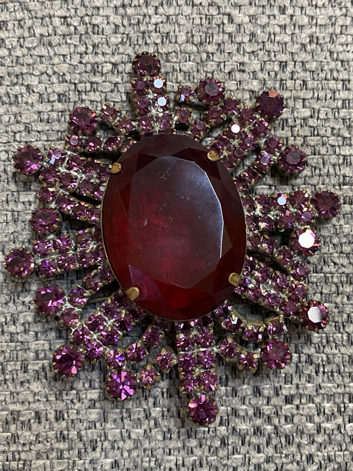 BIG Statement Pin, Ruby Red, Fuchsia, Vintage, Deco Era Plus