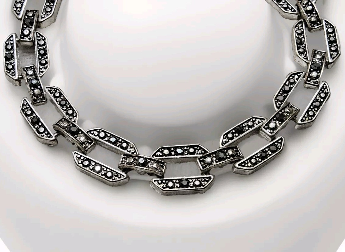 Vintage Marcasite Rhinestone Oval Link Flex Bracelet