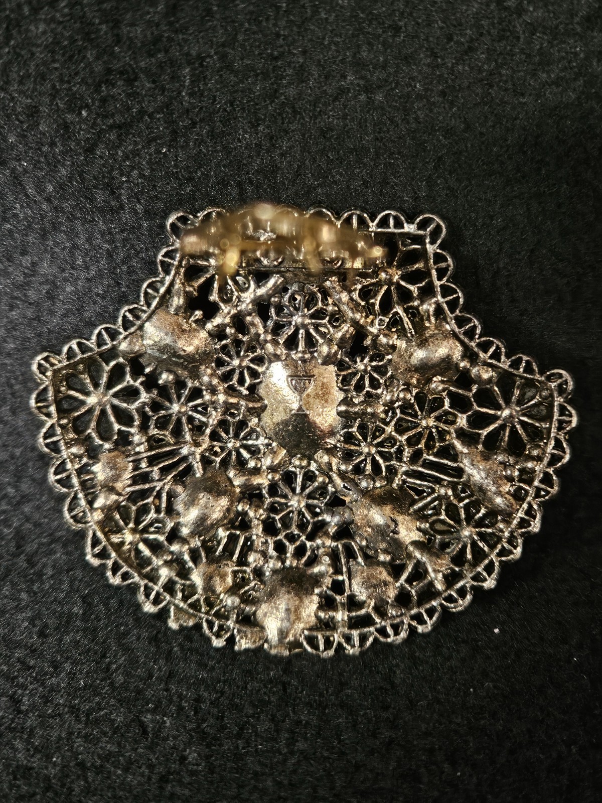 New England Glass Works Antique Brooch Pin Blue Rhinestones Filigree Marked Read