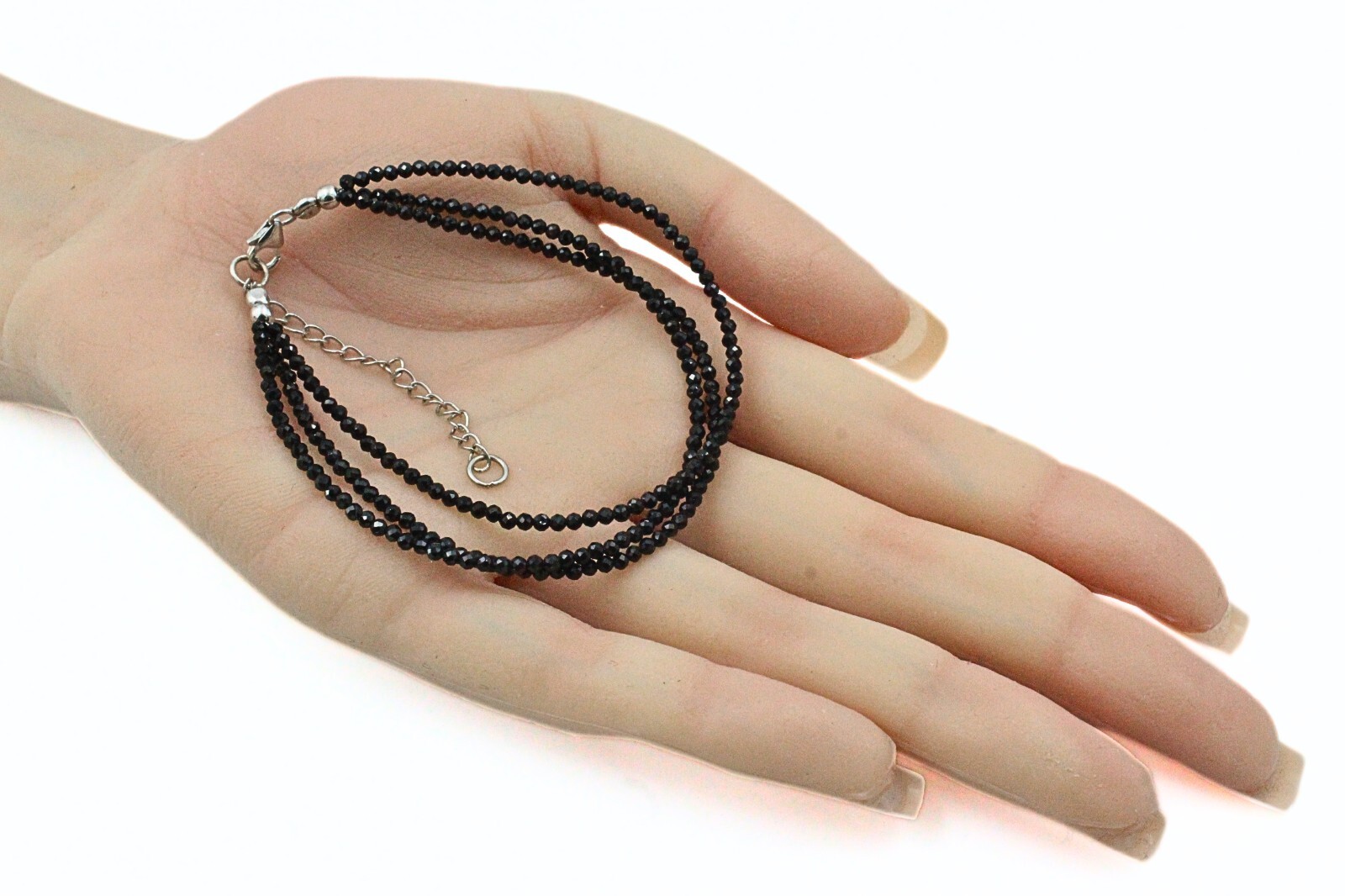 BBJ Signed Triple Strand Black Glass Sterling Silver HSN Bracelet