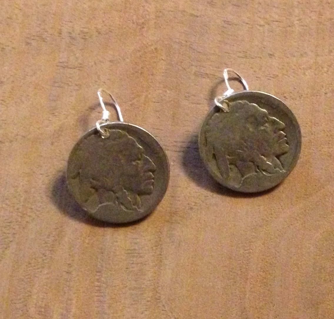 Buffalo Indian Head Nickel Coin Jewelry Earrings .925 Ear Wires Vintage Handmade