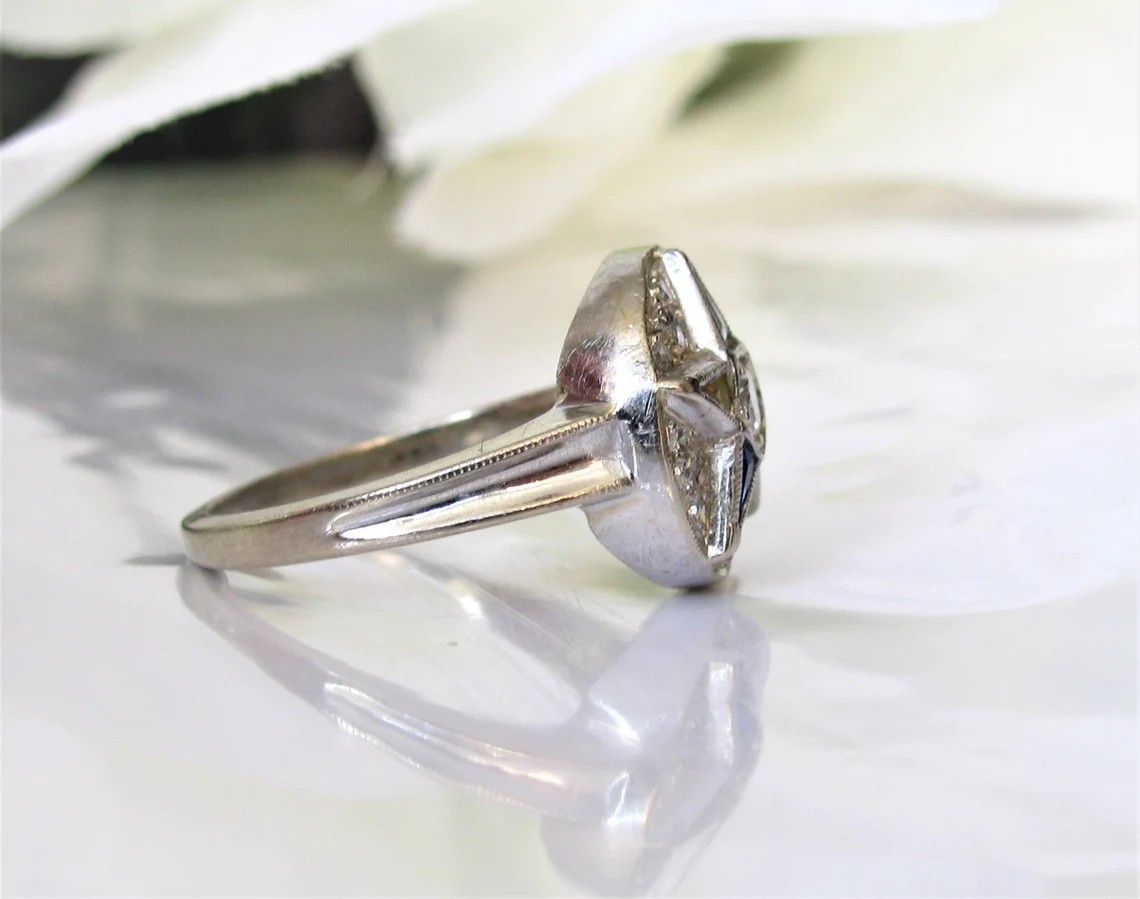3/4 CTW Multi Shaped CZ & Round Art Deco Estern Star Wedding Ring In 925 Silver