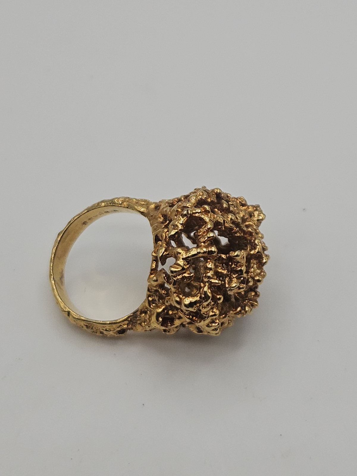 Vintage Modernist Brutalist Gold Tone Finish Over Brass Chunky Ring Size 6