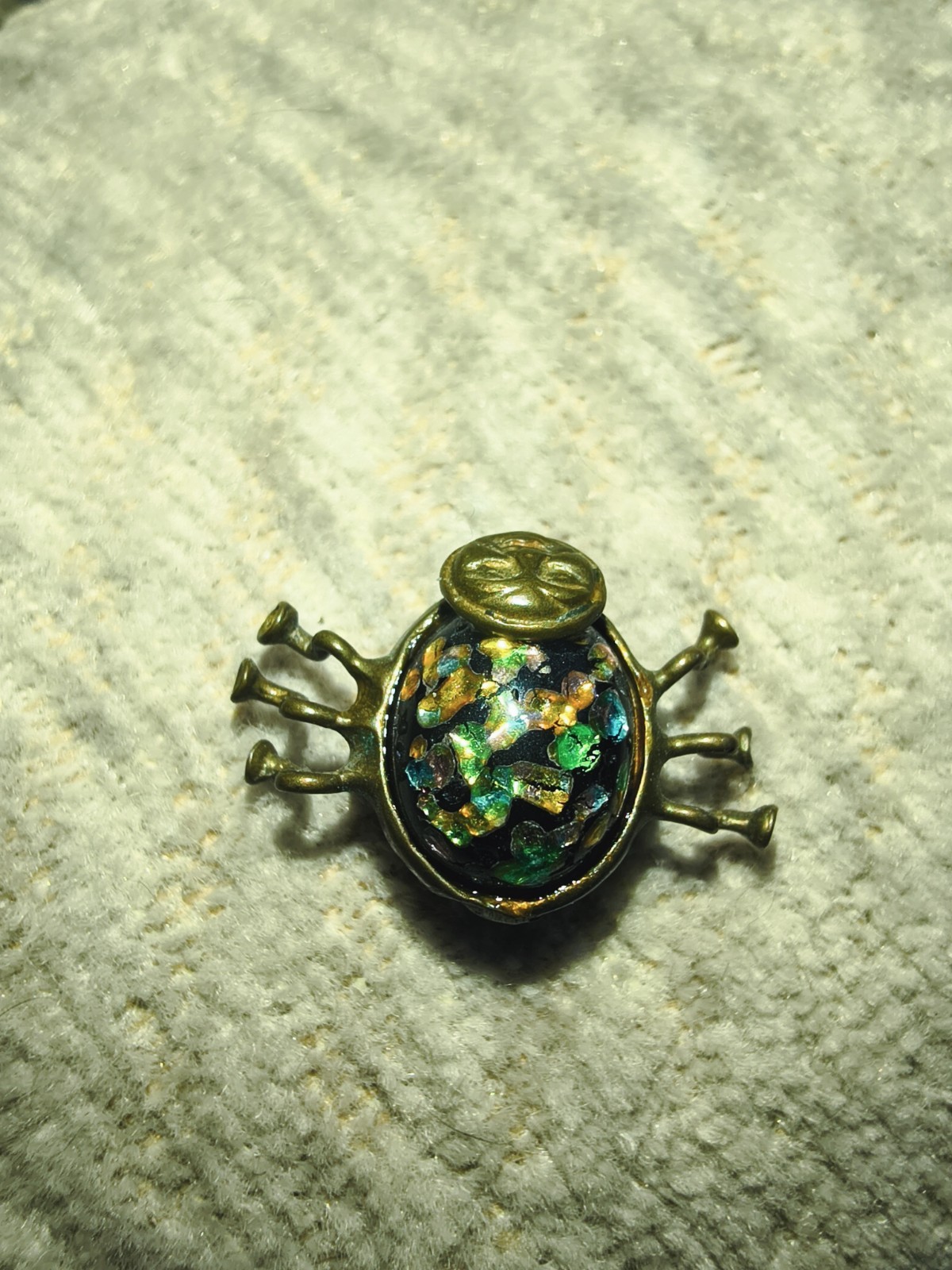Kirslis Vintage Insect Bug with Whimsical Face Brooch Pin, Venetian Glass