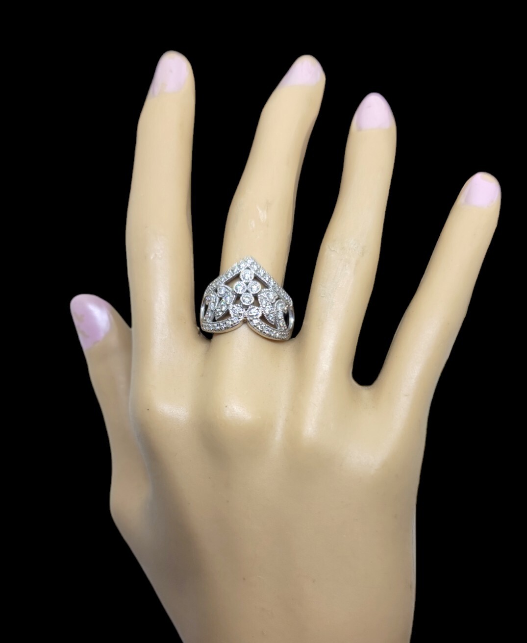 Vintage 14K White Gold 1.00 CTW Natural Diamond Filigree Band