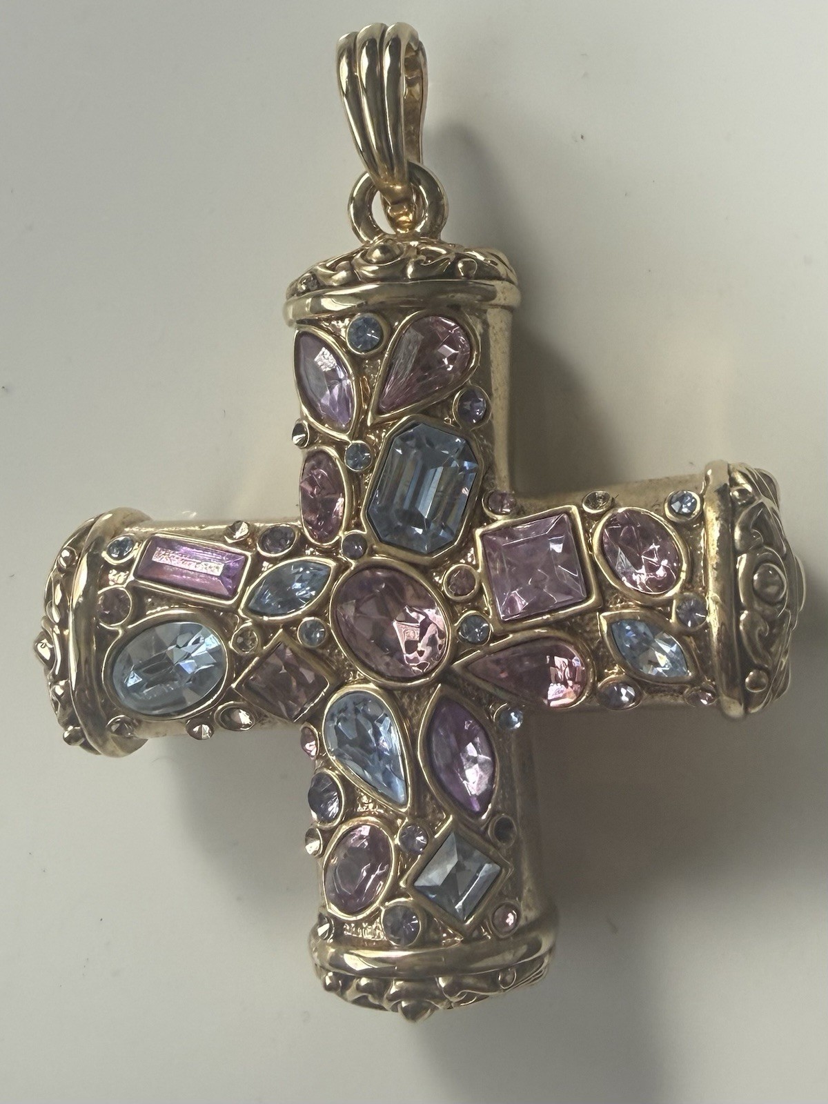 VTG Real Collectibles by Adrienne HSN Heavy 68g Pastel Crystal Byzantine Cross