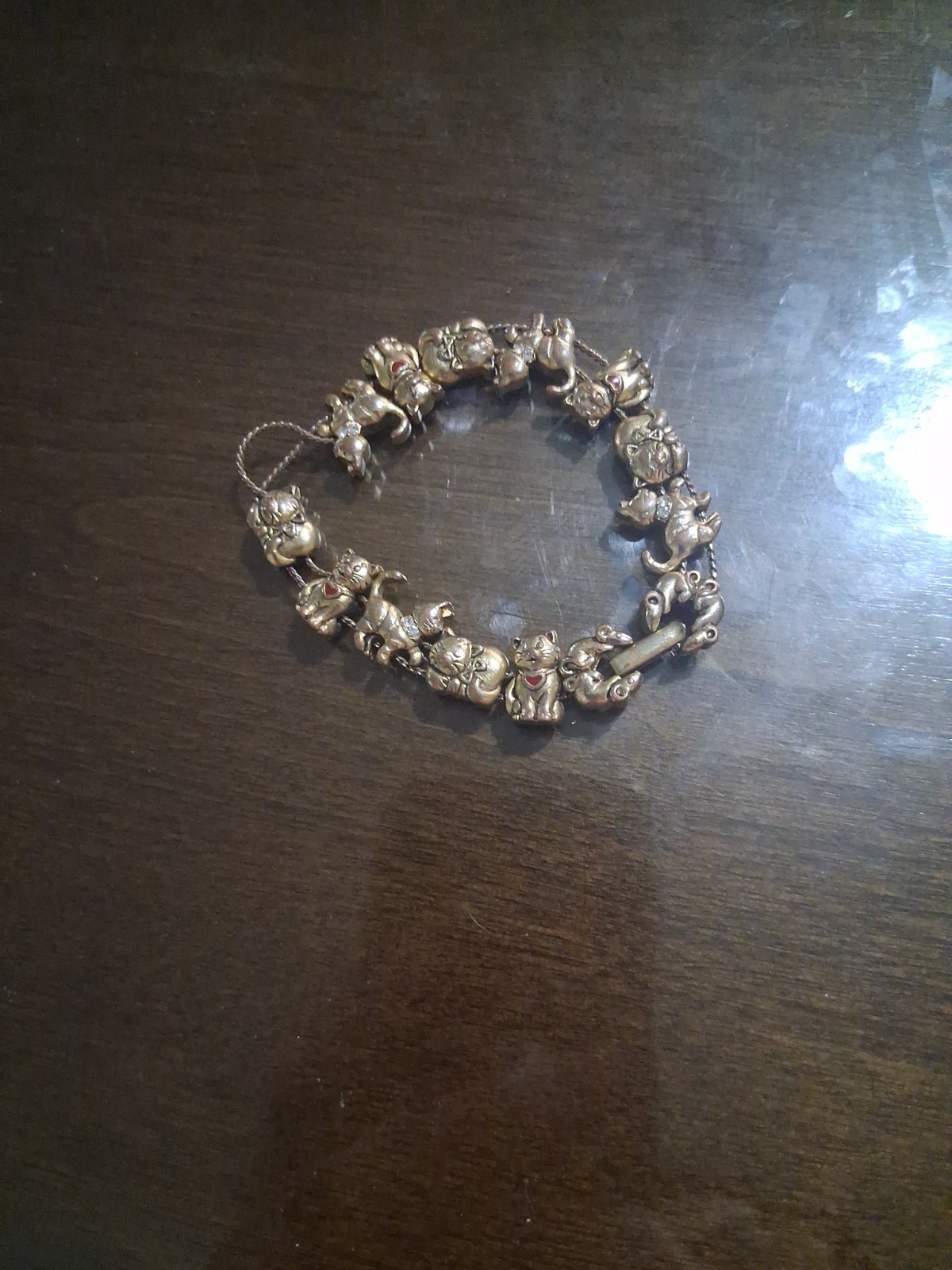 Vintage Avon Kitty Cat Slide Charm Rhinestone Bracelet ~ Gold Tone