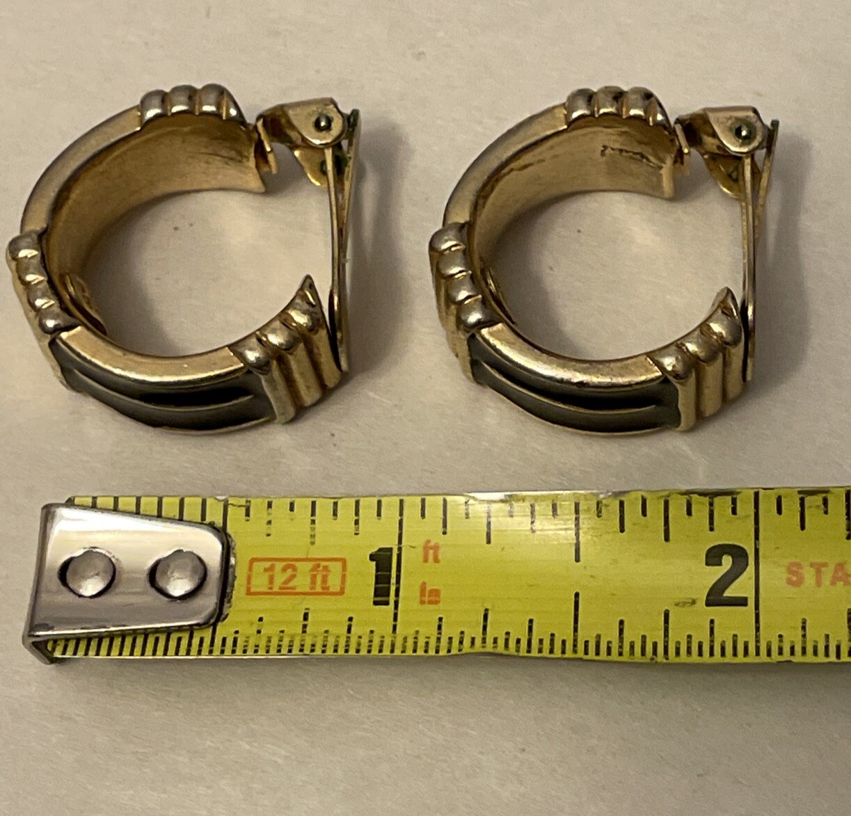 Vintage French Orena Paris Gold Tone Black Enamel Clip On Earrings