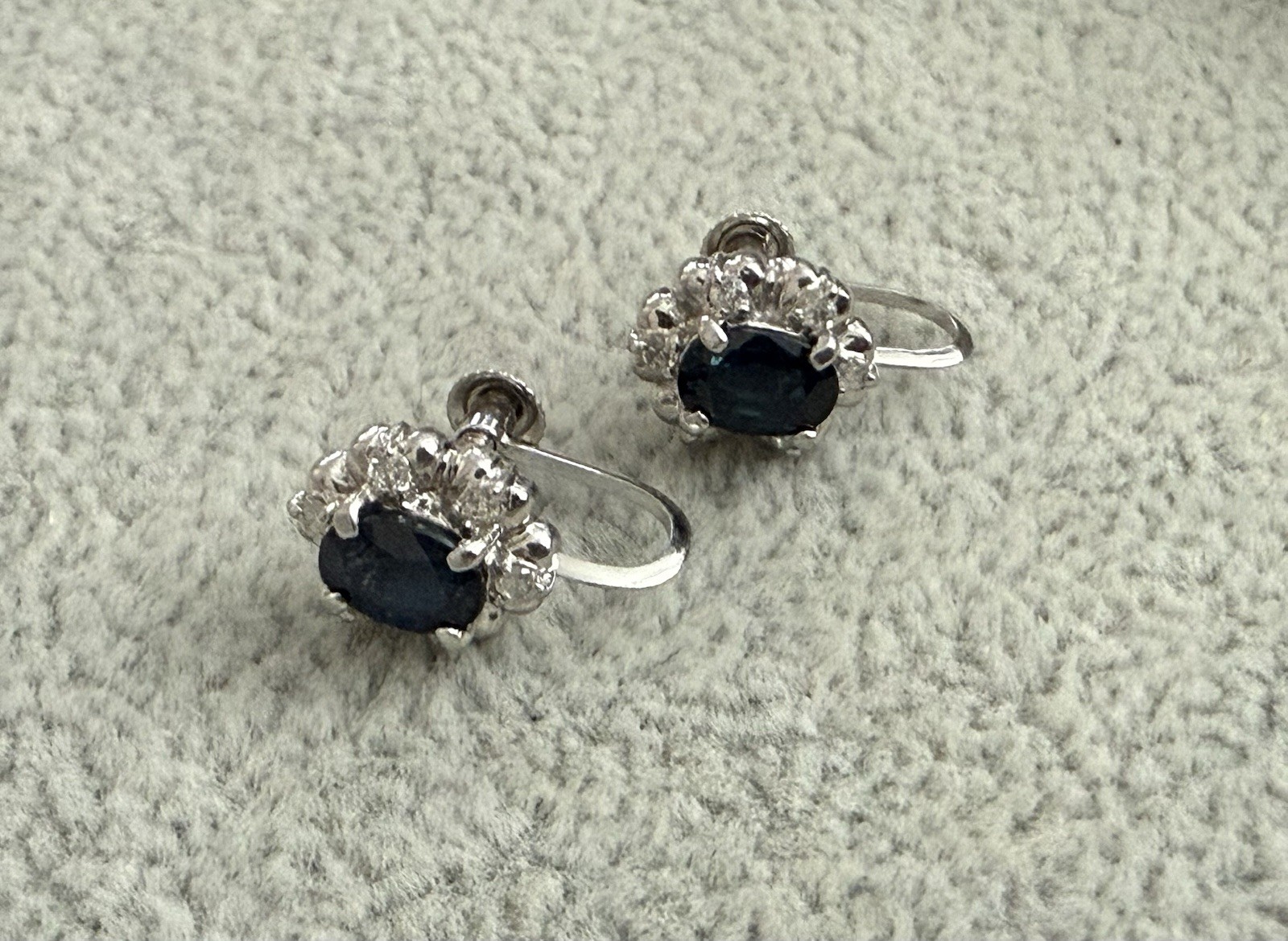 850 Platinum Sapphire And Diamond Non-pierce Screw back Earrings