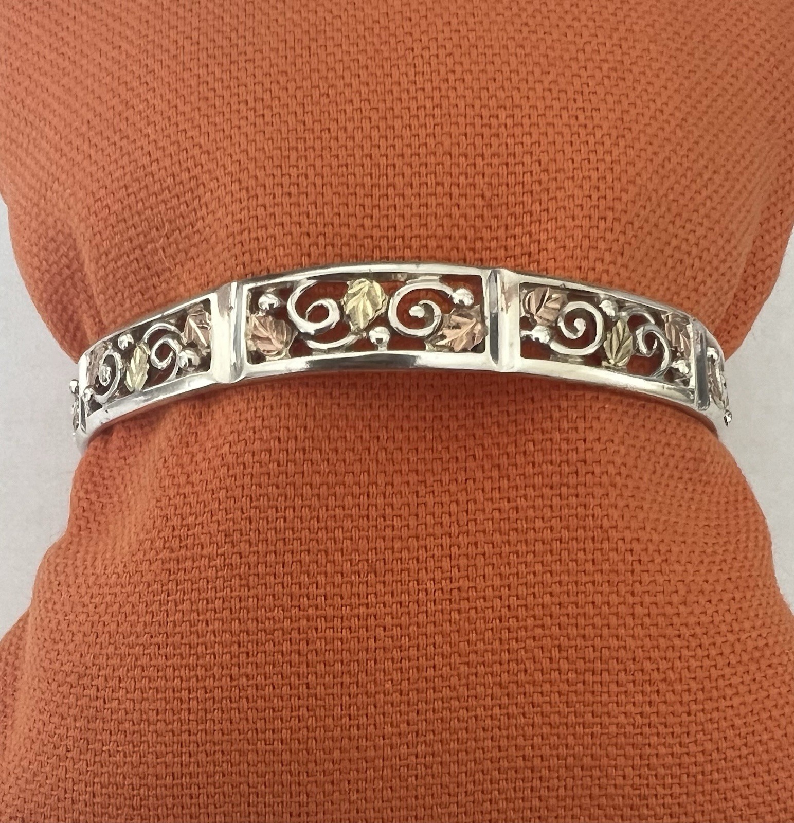 Vintage Sterling Silver & 12 K Gold Tri – Color Adjustable Bracelet.