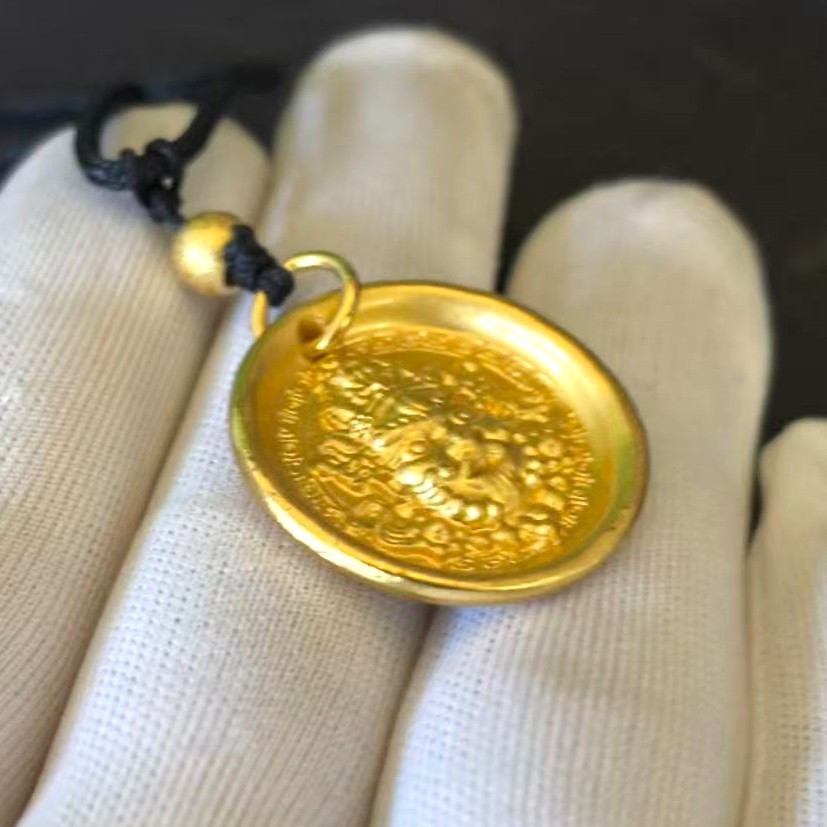 Tibet Amulet Pendant Gold-plated (NOT SURE) mark ‘999’, Braided Rope Adjustable