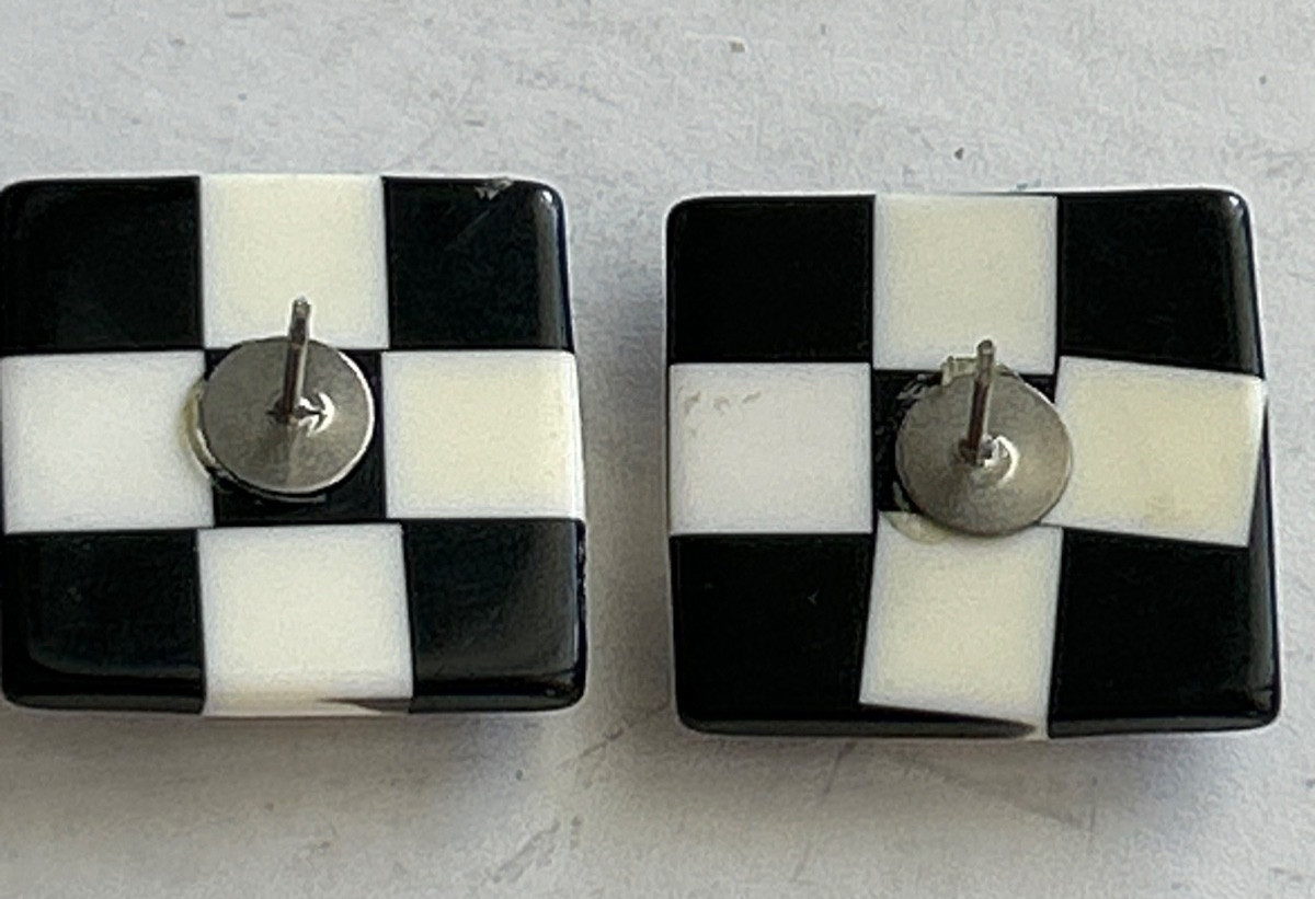 Vintage 80’s does 60’s Checkerboard Earrings pierced Hoop Ska MOD Punk Alt Goth