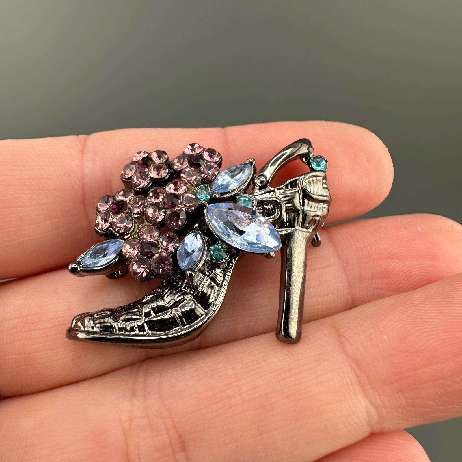Vintage Shoe Brooch Lot Rhinestone Enamel High Heel Purple Blue Silver Gold Tone