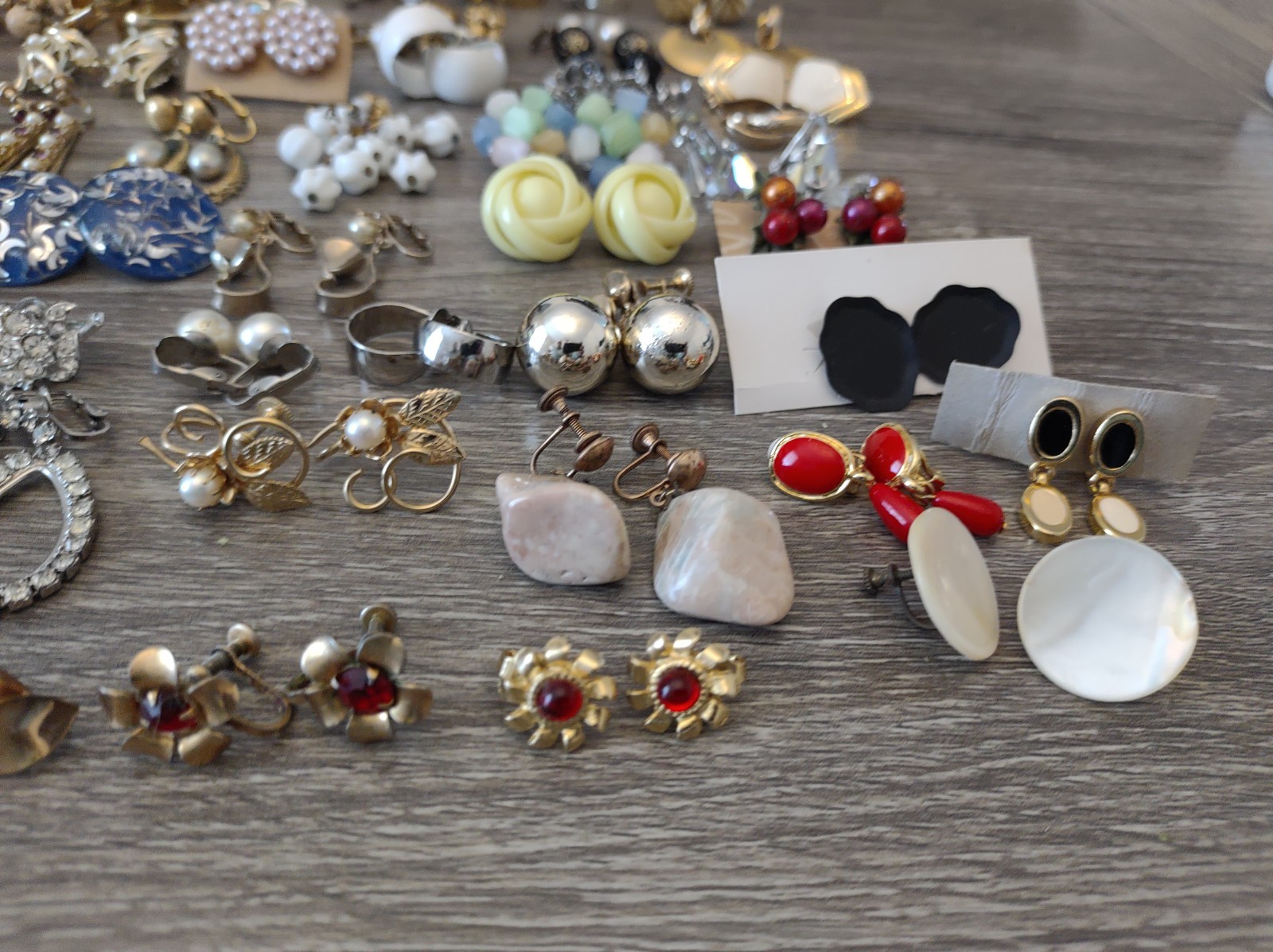 Estate Mixed Lot Costume Jewelry Earrings 77pr Clip On Screwback