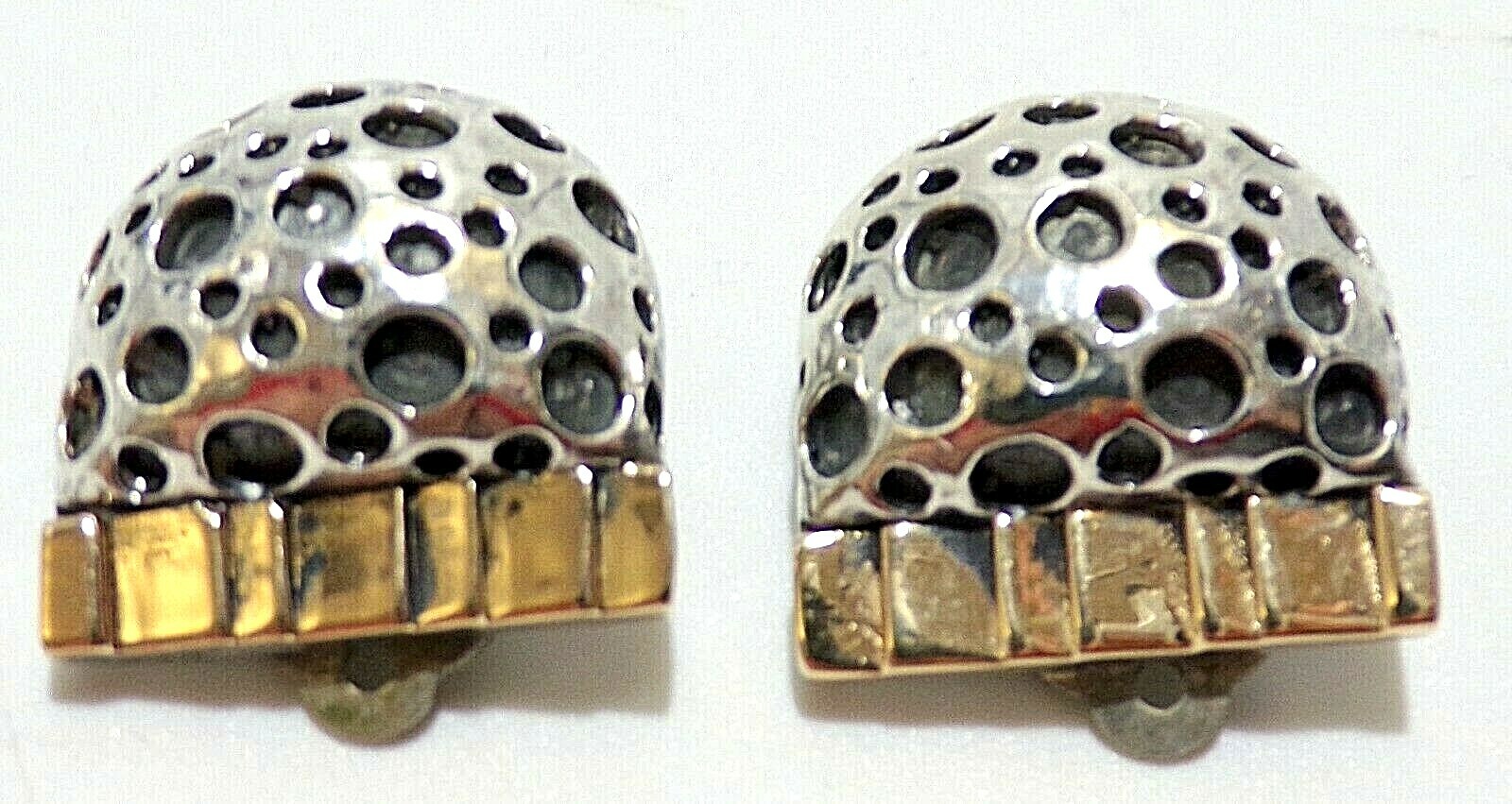 AMAZING DIAN MALOUF Signed 14K YELLOW GOLD & Sterling Silver CLIP ON EARRINGS