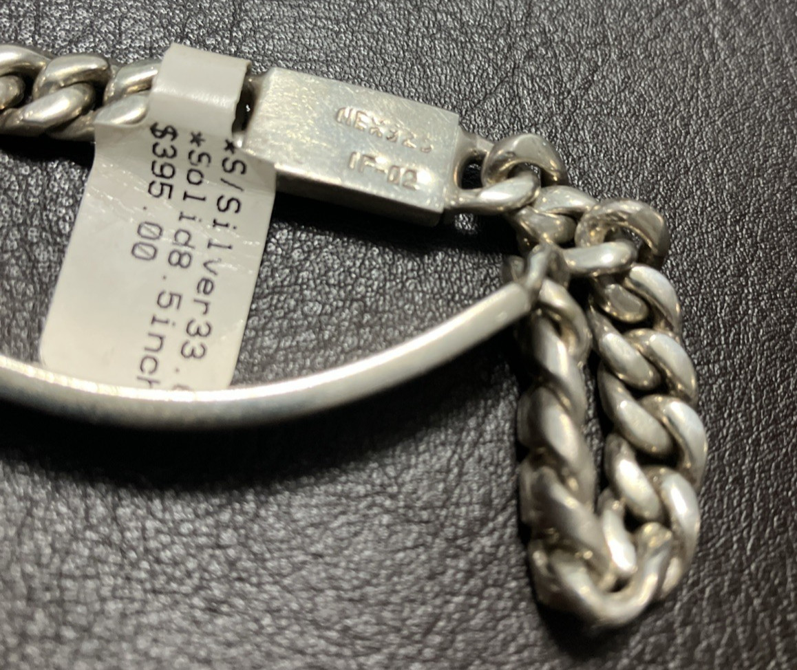 Mexico IF-02 Sterling Silver 925 Cuban ID Bracelet Solid 33 Grams 8.5 Inches