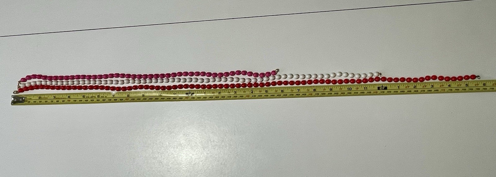 Vintage Plastic Beaded Necklace Lot 3 Retro Layering Strands Red White Fuchsia