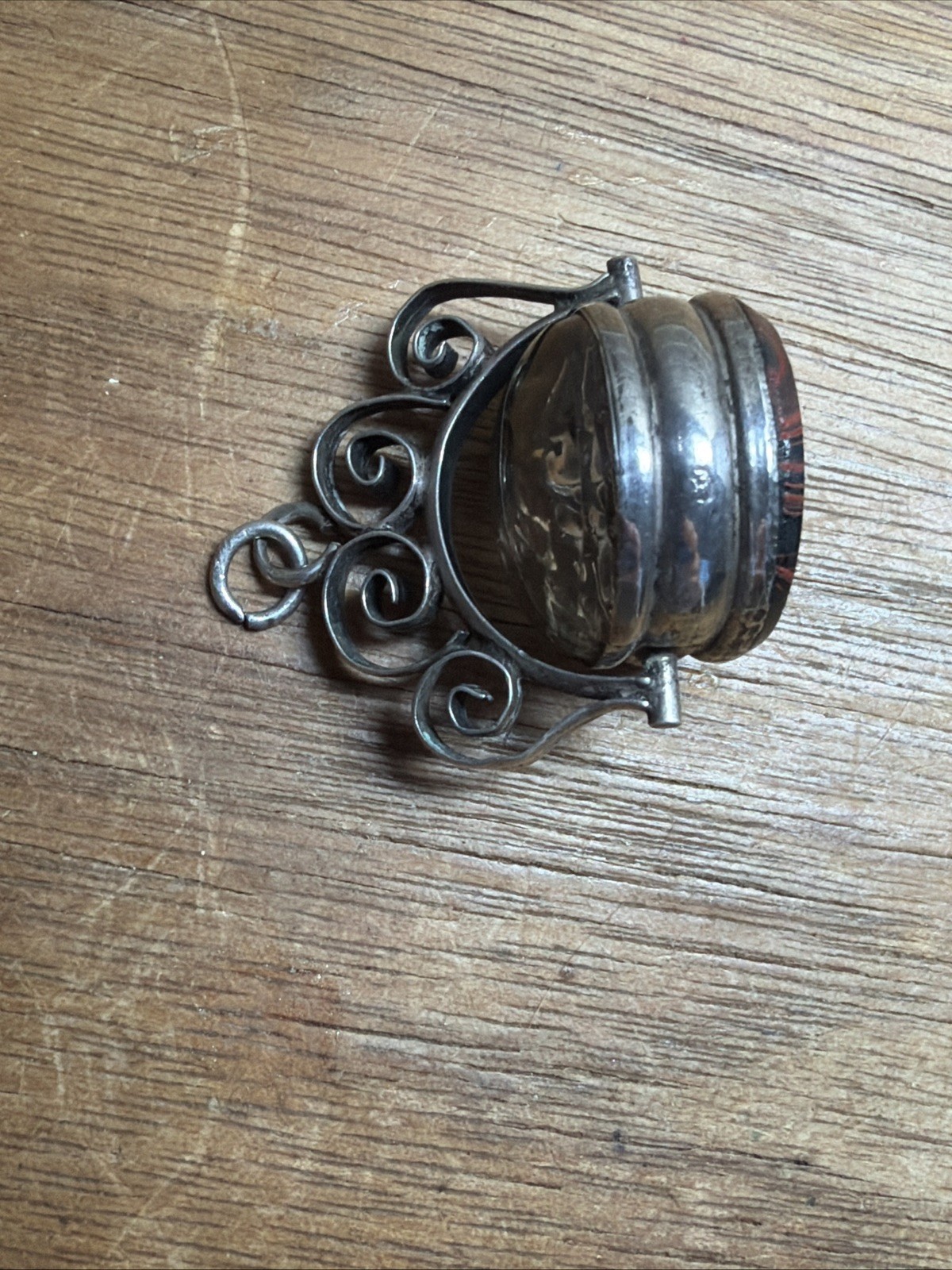Antique Silver Reverse Glass Painting Equestrian Bloodstone Swivel Fob Pendant