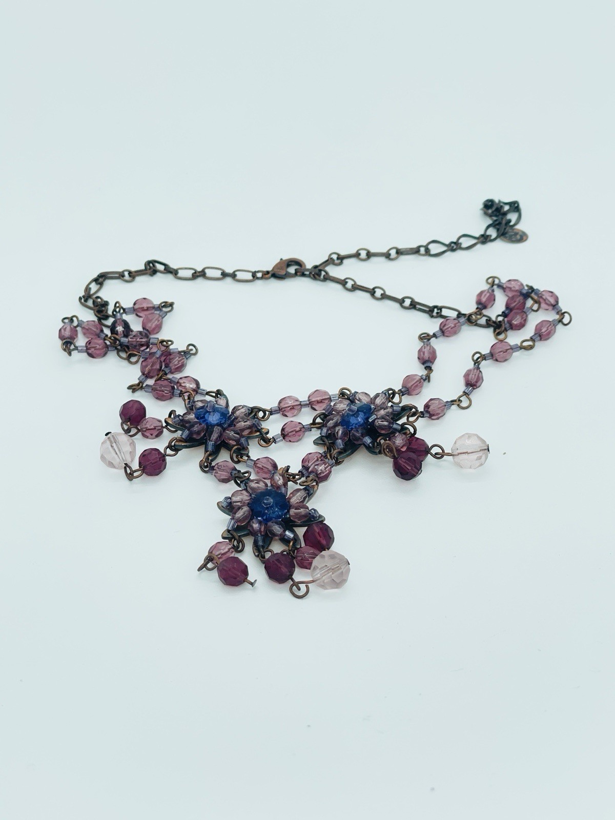 Whimsigoth Crystal Starburst Bib Necklace Purple Glass Drop Statement 18″
