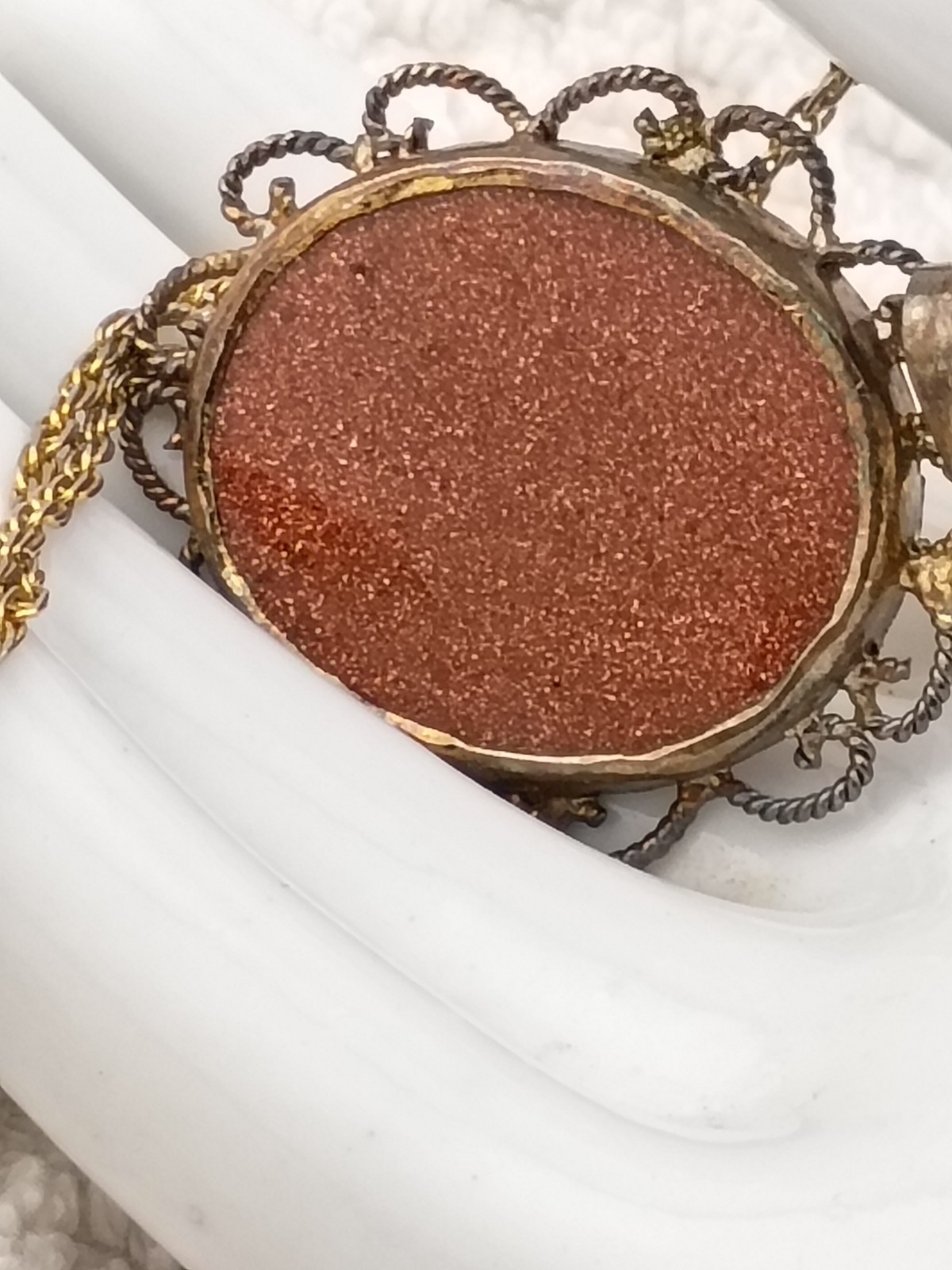 Vintage Goldstone Ring and Goldstone Pendant and Chain