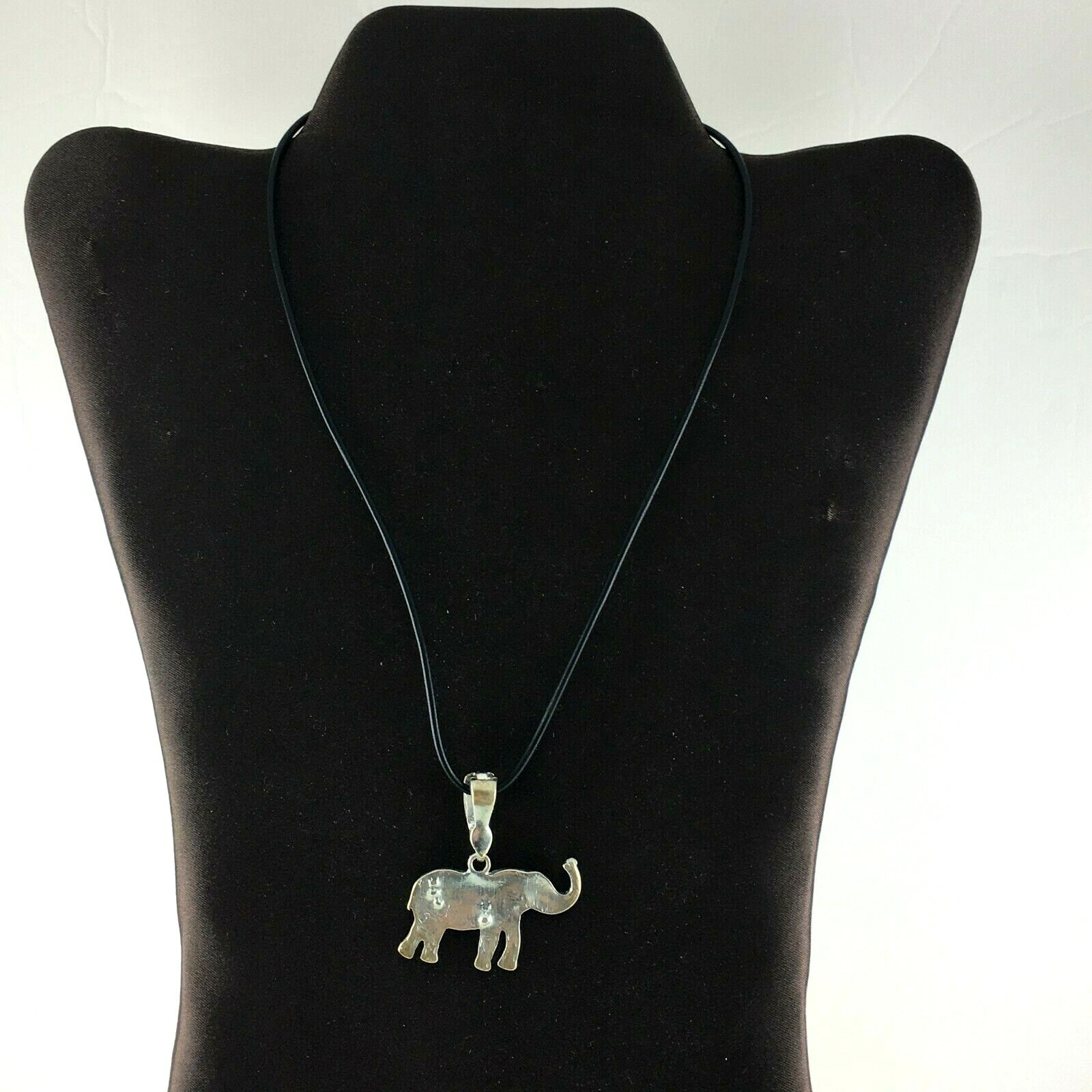 Elephant Enamel Silvertone Rhinestones Lobster Clasp Slide Black Cord Necklace