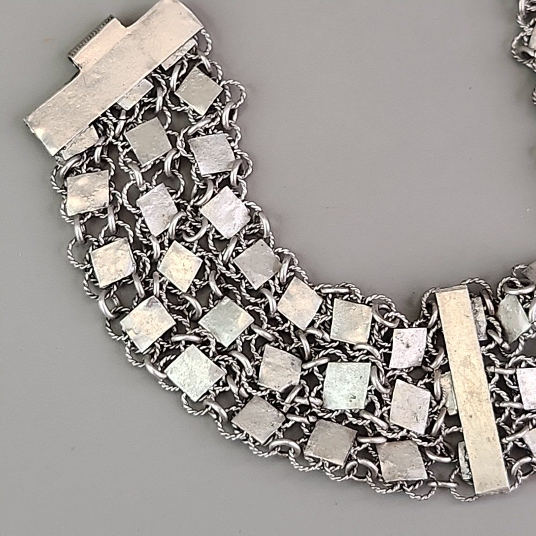 Vintage Cannetille Bracelet Blue Bead Silver Tone Chain Slide Clasp Filigree 6.5