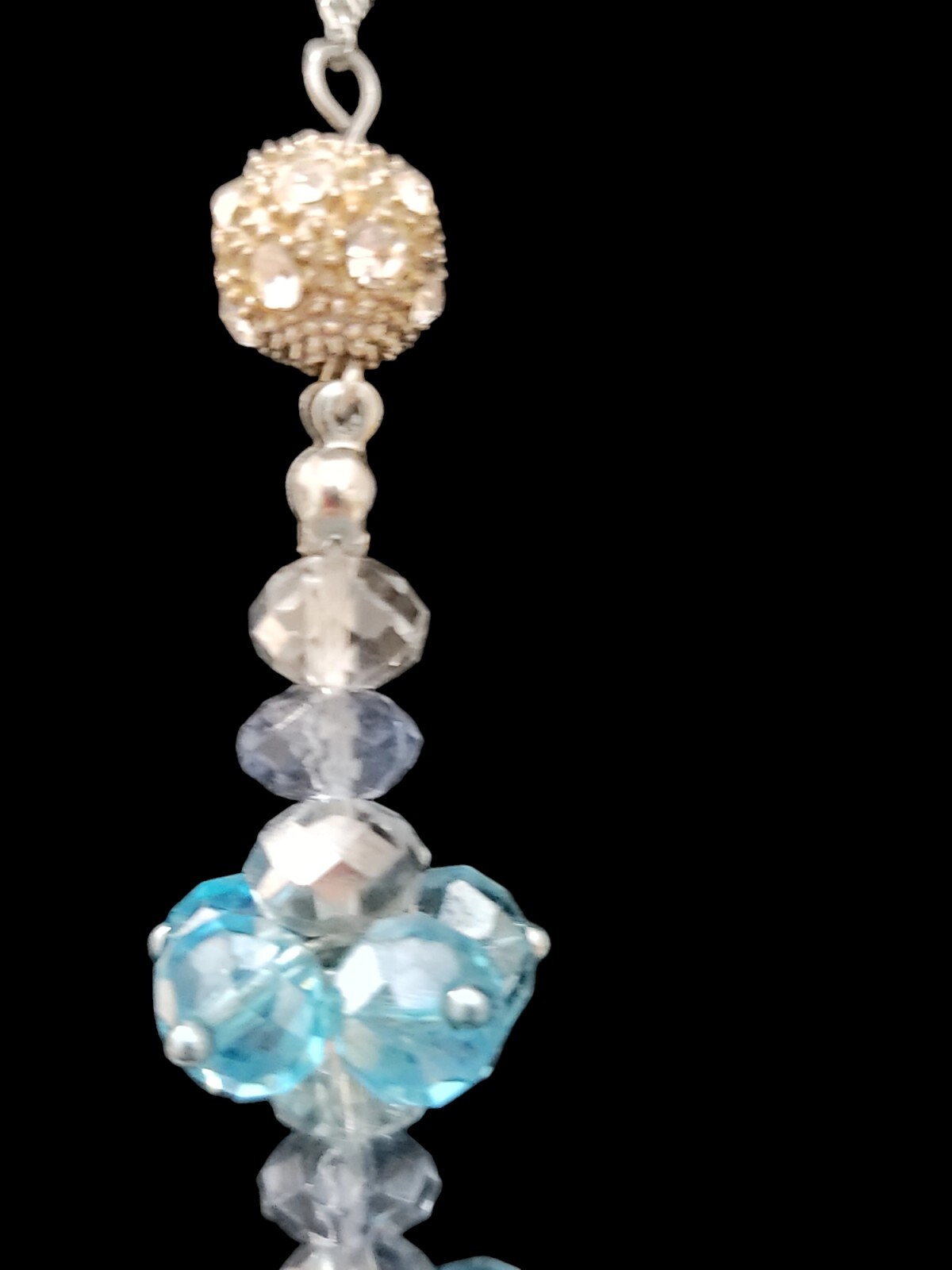 Vtg NY Chunky Clusters Blue Rhinestone Necklace 2 Studded Spheres Sparkly Glass
