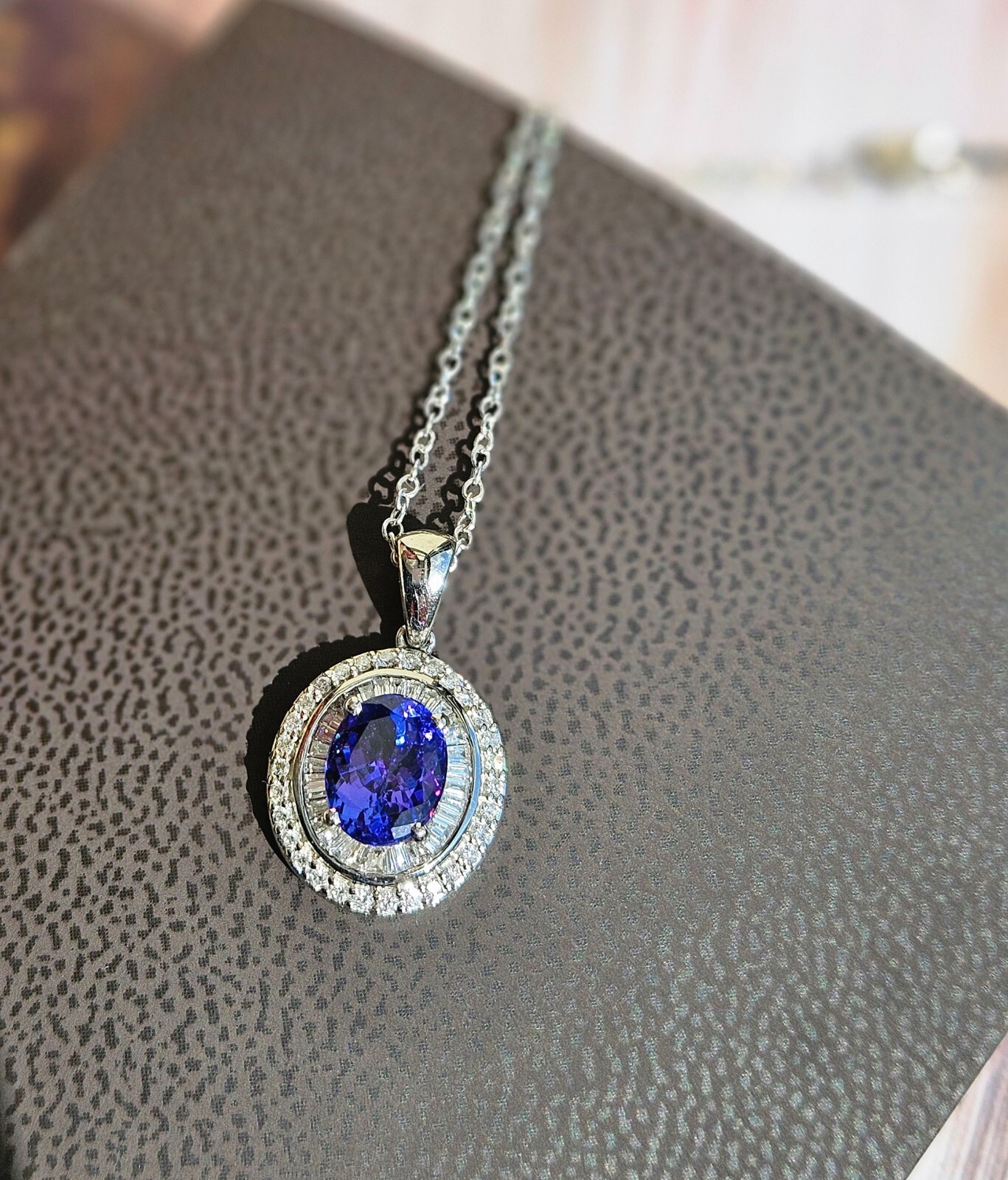 Rhapsody AAAA OVAL Tanzanite E-F VS Baguettes Diamonds 3.45ctw Platinum Pendant