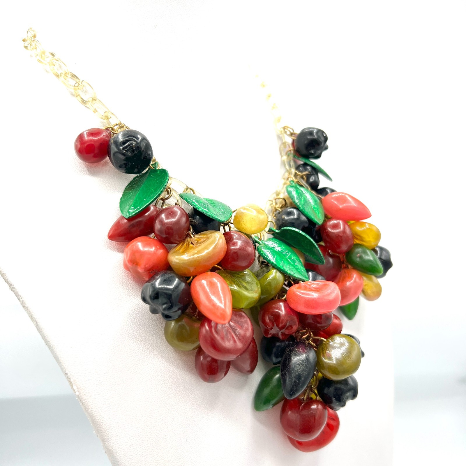 Anka Celluloid Mixed Fruit Necklace & Earring Set Vintage Stock 1920s Fruit