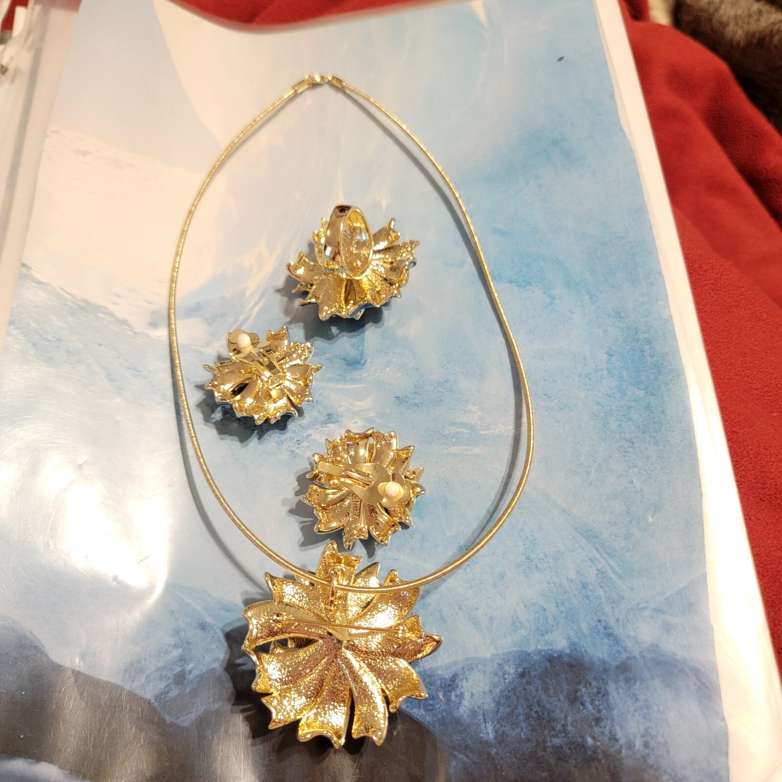 Retired Joan Boyce Flower Necklace Brooch Earrings Ring Jewelry Set, Rare js-