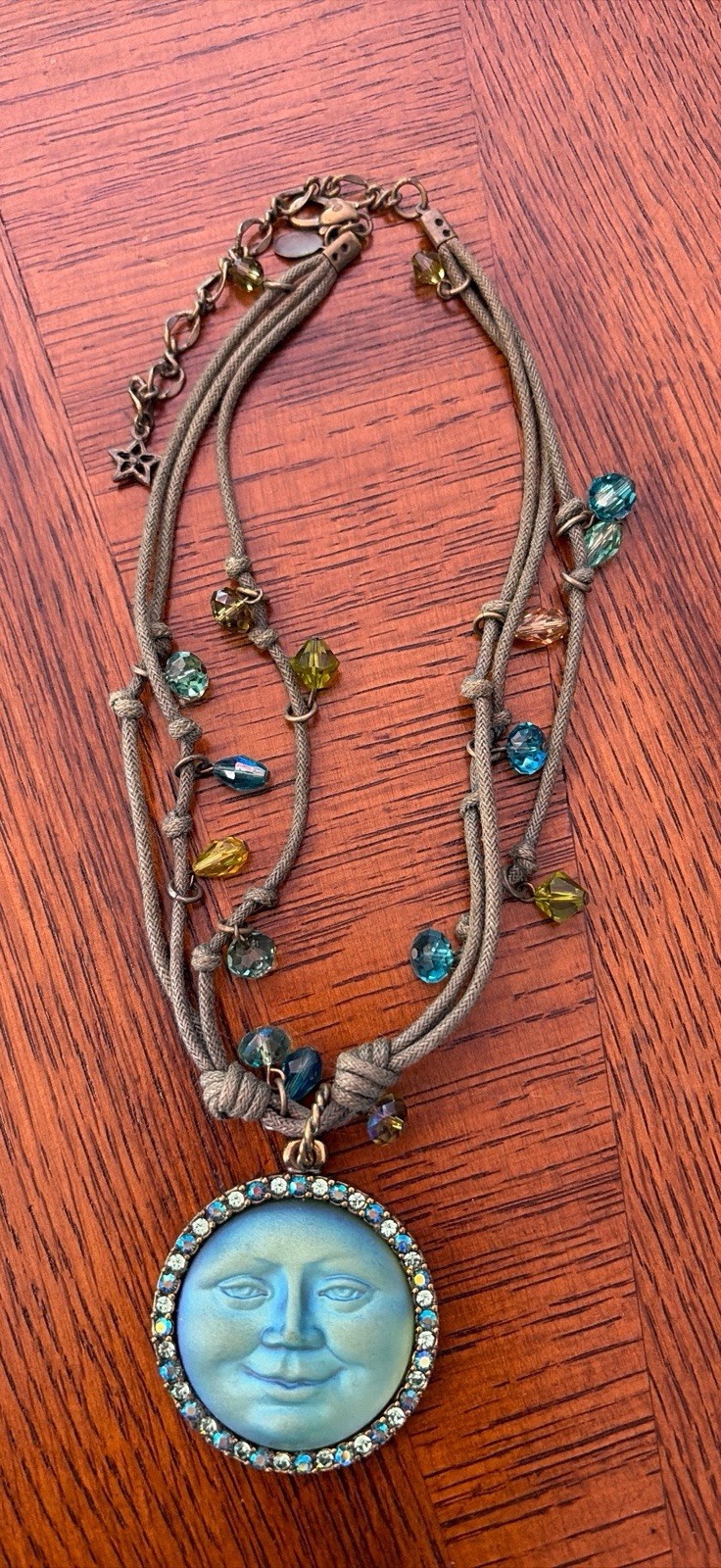 Retired Signed Kirks Folly Seaview Moon Face Aurora Borealis Crystal Necklace