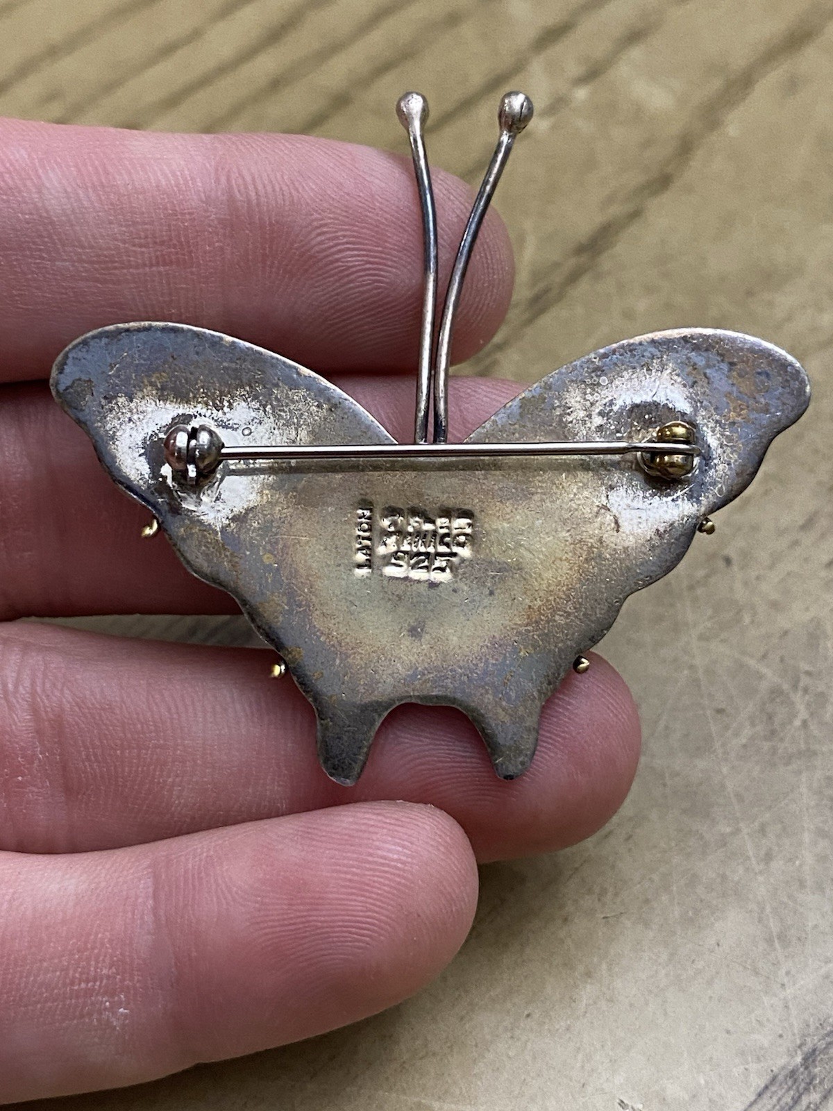 Laton Sterling Silver Taxco Mexico Brass Mixed Metal Butterfly Brooch Pin