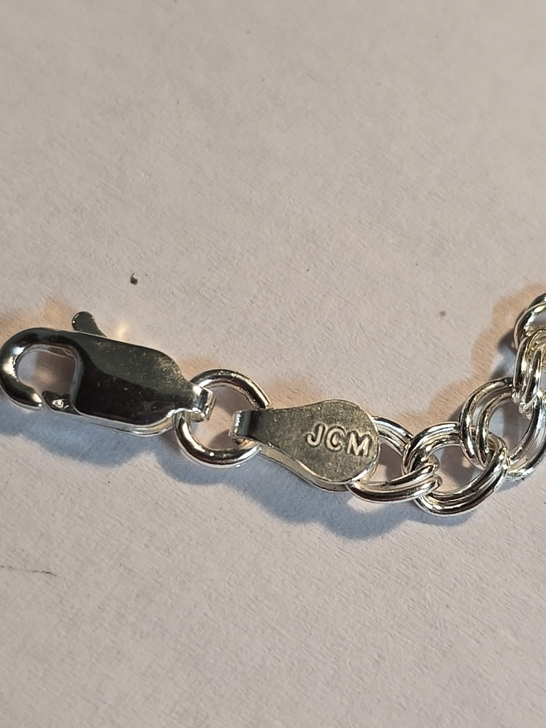 Sterling Silver Double Link Charm Bracelet 7in Long JCM 925 Italy
