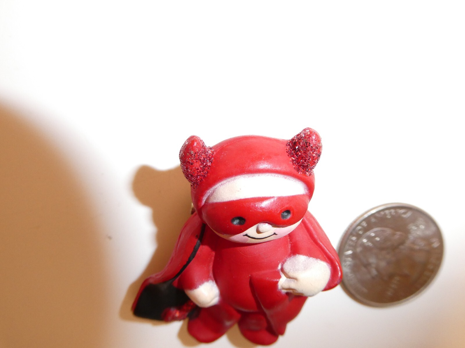 VTG Fun World Halloween Red Devil Cape Horns Glitter Pin Brooch