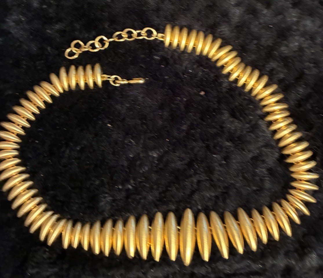 Monet Vintage Gold Tone Graduated Fringed Spike Collar Necklace Textured Finish