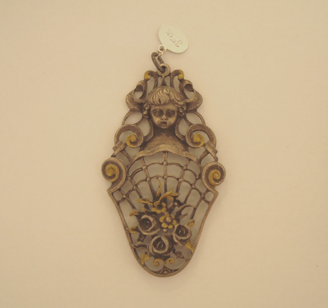 Vintage SILKA German Style Pewter Art Deco Cherub Pendant or Ornament (J144)