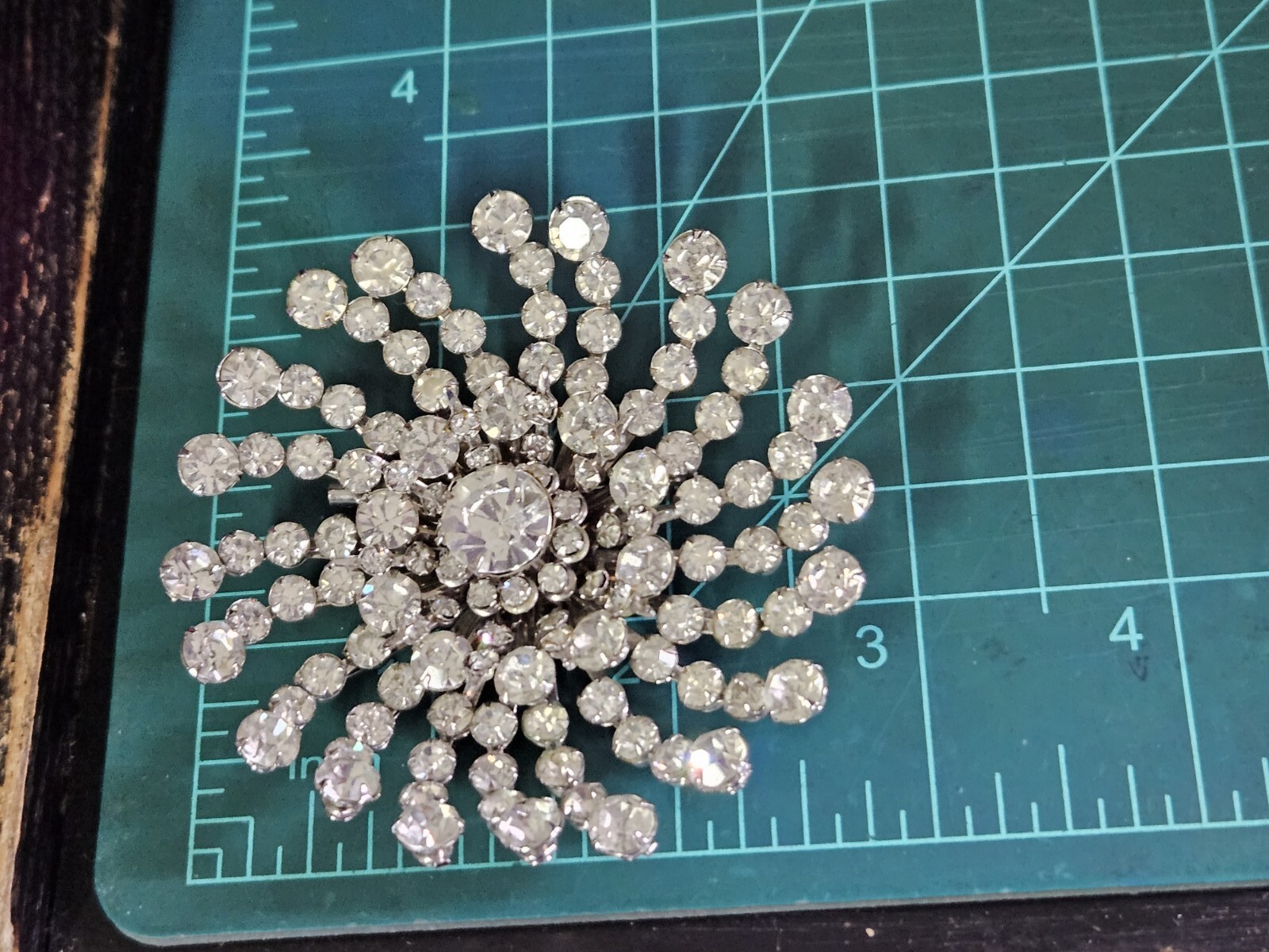 Vintage Clear Glass Rhinestone Pinwheel Large Brooch Pin