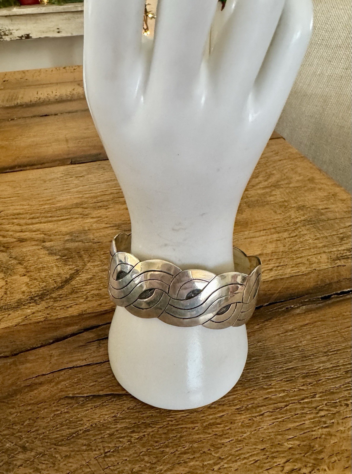 VTG Lg Rancho Taxco Viejo Ag Sterling Modernist Bracelet 64 Grams