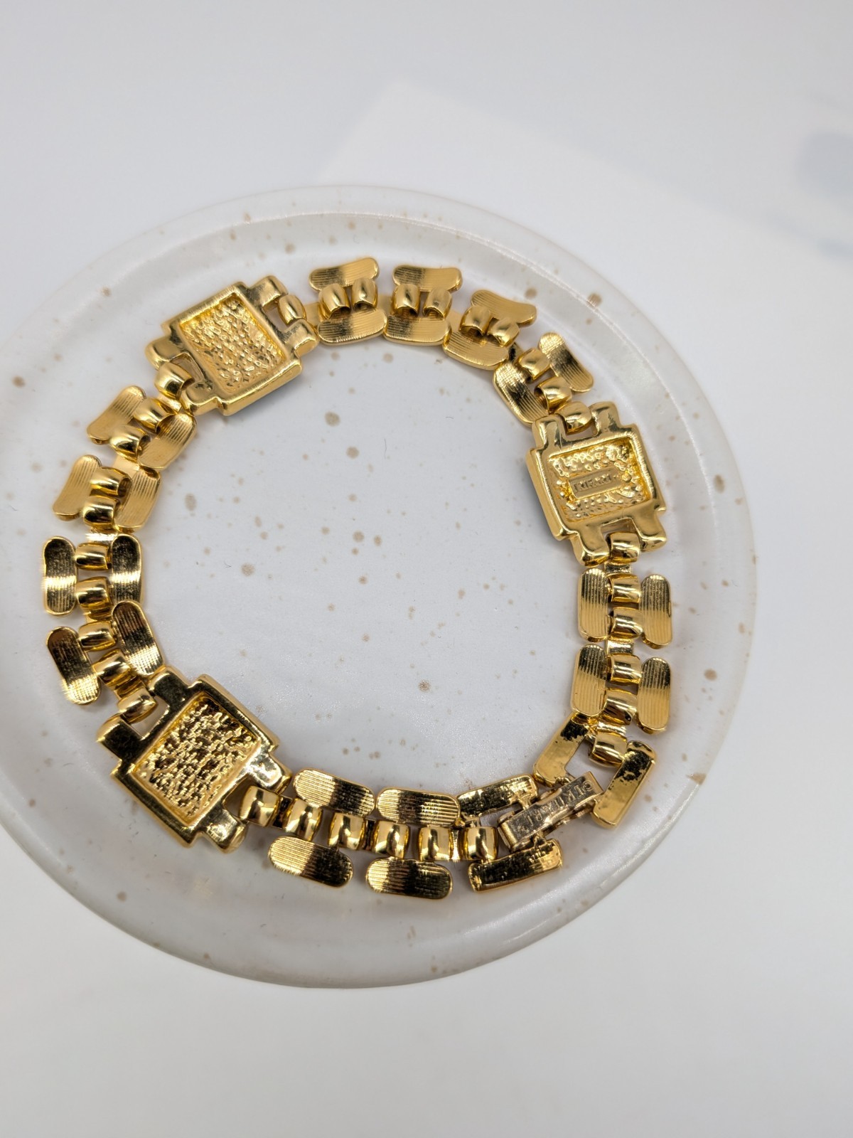 Trifari Signed Gold Tone Black Station Link Bracelet 7.25 in Vintage Designer