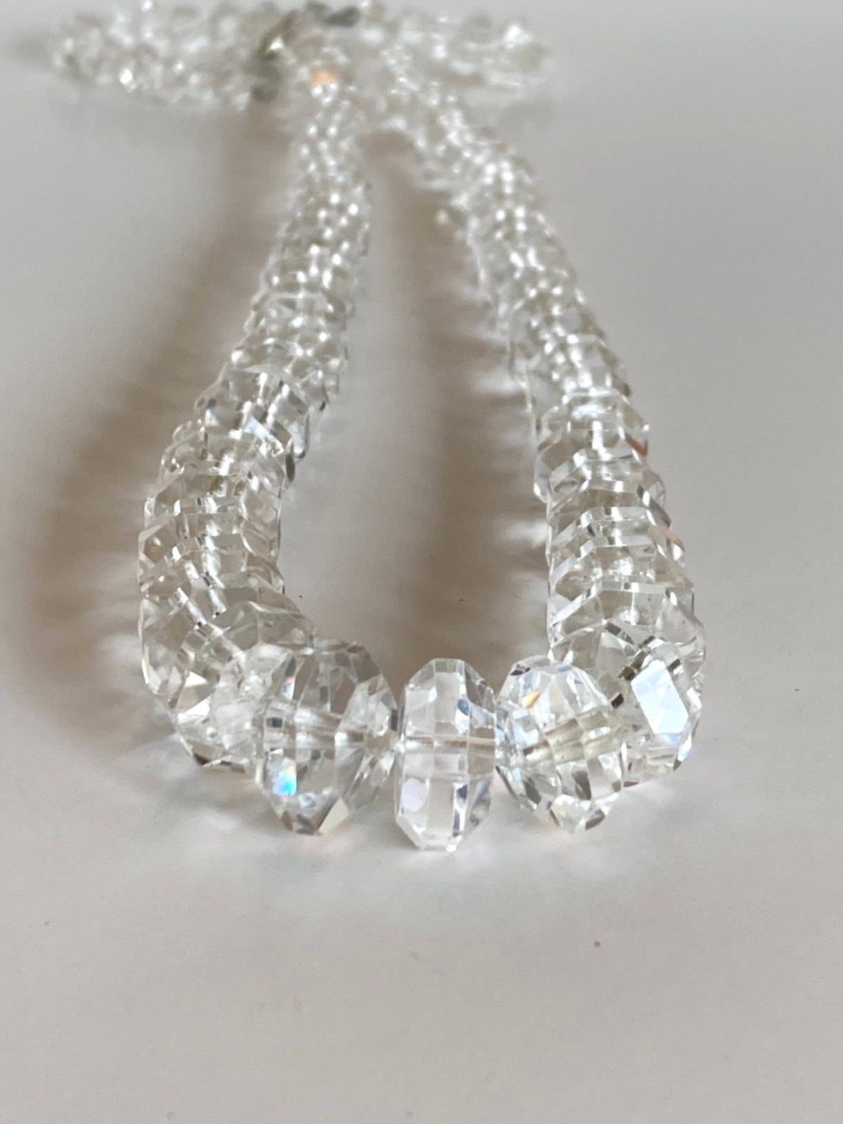 Art Deco Rock Crystal Graduated Hand Knotted 14k Diamond Clasp