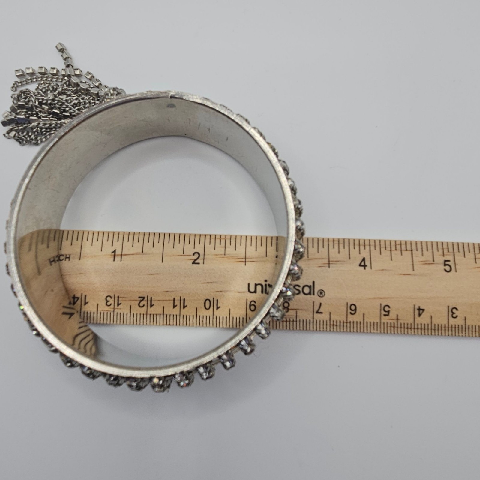 Rhinestone Tassel Chunky Statement Bangle Bracelet Glam Wedding Bridal